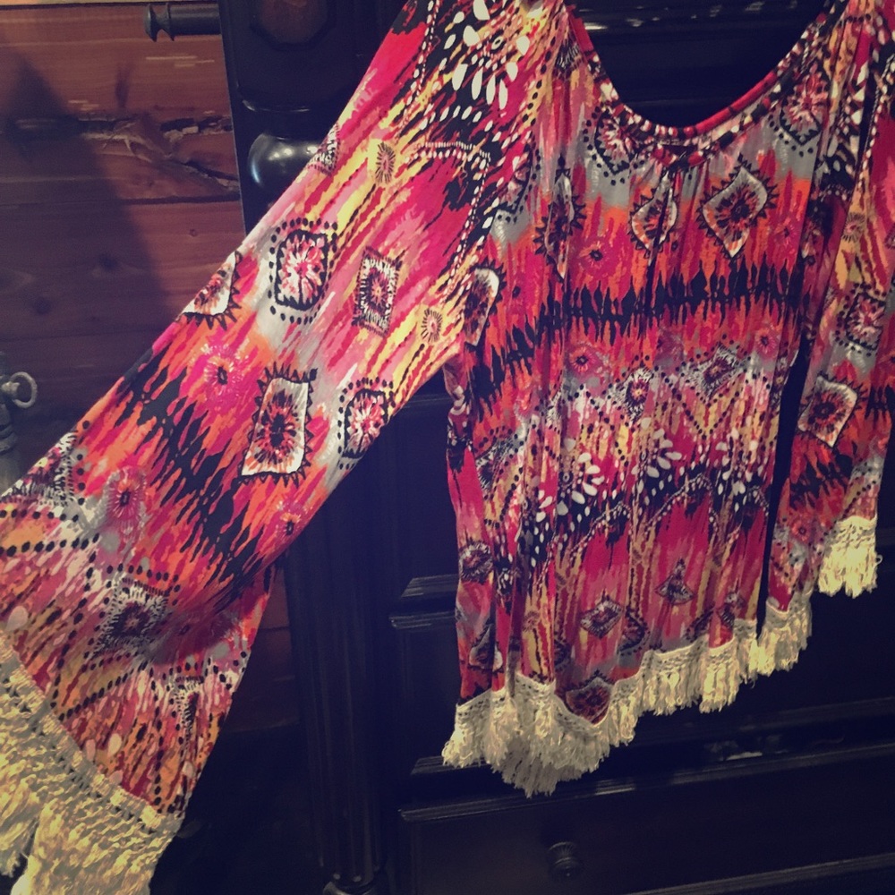 Aztec fringe hem tunic